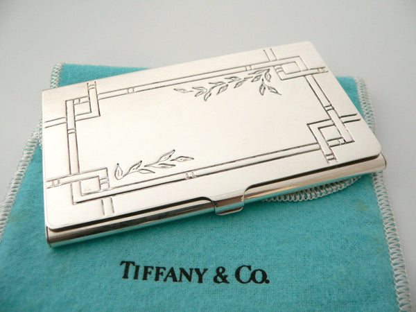 Tiffany & Co Business Card Case Silver Nature Bamboo Leaves Office Gift Pouch