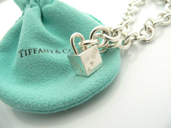 Tiffany & Co Silver 1837 Cube Box Charm Pendant Bracelet Bangle Gift Pouch