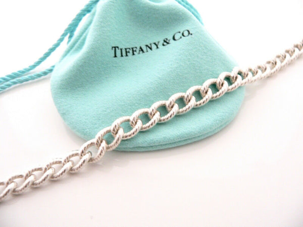 Tiffany & Co Textured Necklace Link Chain 18 Inches Gift Pouch Silver Cable Love