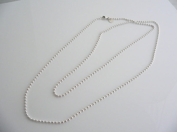 Tiffany & Co Silver 35 Inch Long Beaded Bead Necklace Chain Dog Tag Pendant Gift