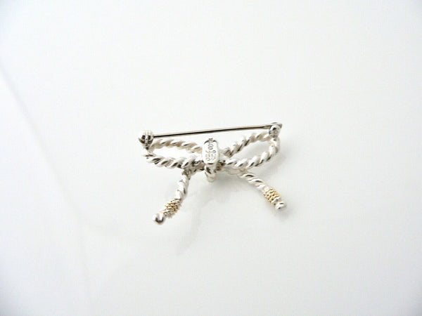 Tiffany & Co Ribbon Pin Textured Twisted Brooch Silver 18K Gold Love Gift Rare