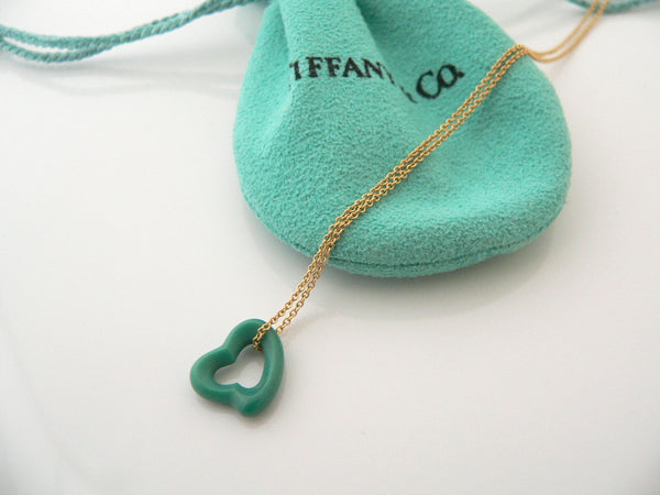 Tiffany & Co 18K Gold Turquoise Heart Necklace Gemstone Pendant Gift Pouch Love