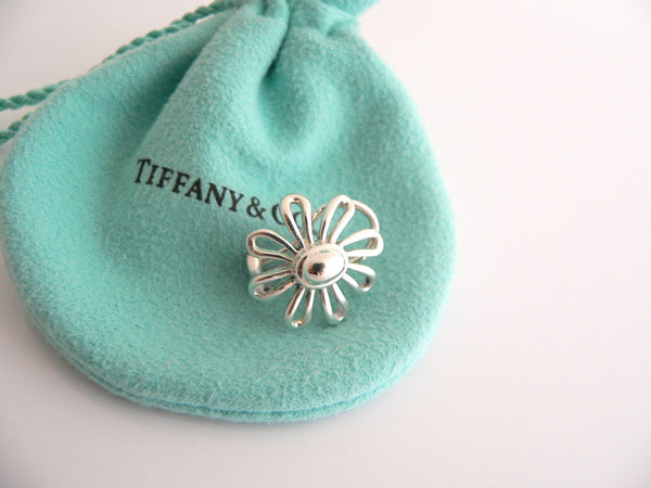 Tiffany & Co Picasso Large Silver Daisy Flower Earrings Studs Gift Pouch Huge