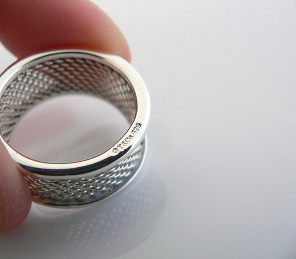 Tiffany & Co Silver Mesh Ring Band Sz 7.25 Rare Gift Love Cool