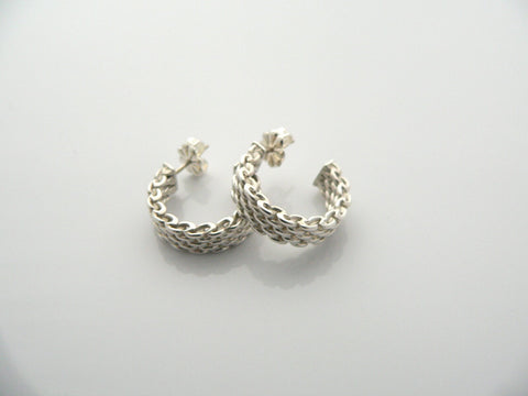 Tiffany & Co Silver Somerset Mesh Weave Hoops Earrings Studs Gift Love Statement