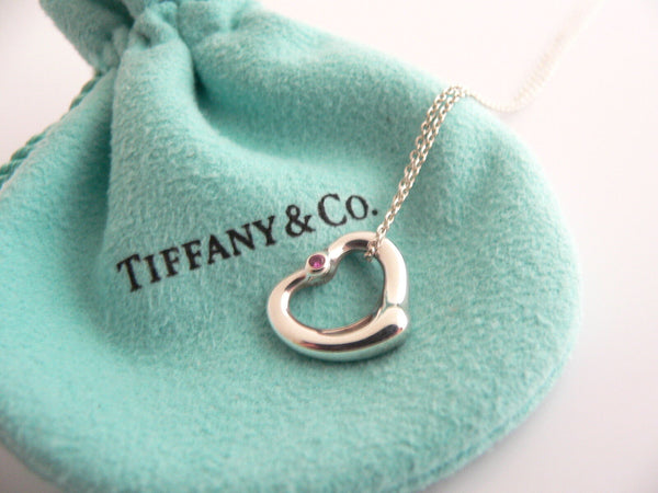 Tiffany & Co Peretti Pink Sapphire Open Heart Necklace Pendant 18.5 In Longer