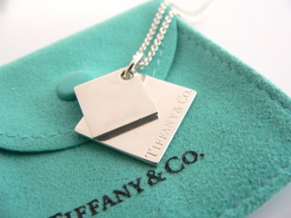 Tiffany & Co Silver Double Squares Necklace Pendant 18 Inch Chain Gift Pouch
