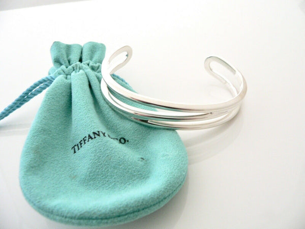 Tiffany & Co Silver Double Diagonal Open Cuff Bracelet Bangle Pouch Love Large