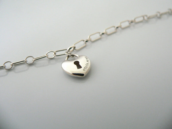 Tiffany & Co Silver Heart Key Hole Locks Bracelet Bangle Link 7.75 Inches Gift