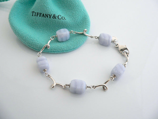 Tiffany & Co Silver Blue Chalcedony Bracelet Bangle Gemstone Gift Pouch Love