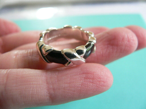Tiffany & Co Black Enamel Signature X Ring Silver Band Sz 4.5 Gift Love Pendant