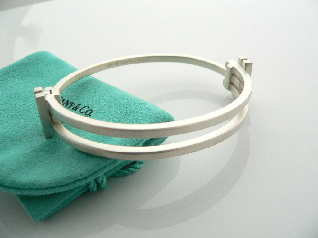 Tiffany & Co Atlas Roman Numeral Bangle Wide Silver Bracelet Love Gift Pouch Art