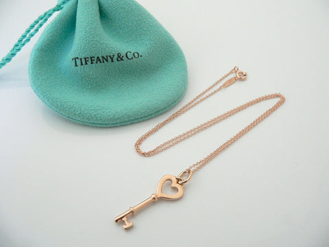 Tiffany & Co 18K Rose Gold Heart Key Necklace Pendant Chain Gift Pouch Love