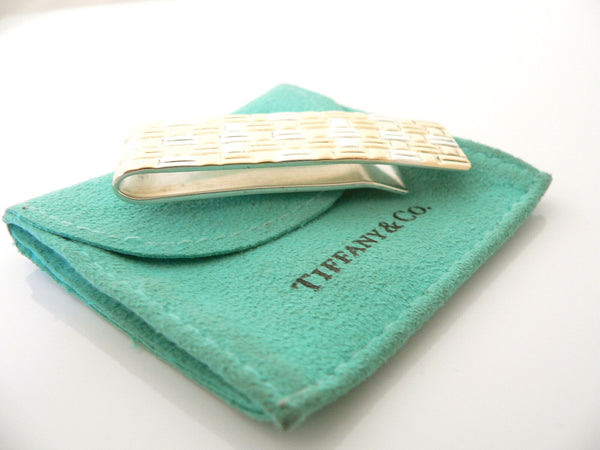 Tiffany & Co Silver 18K Gold Money Clip Textured Weave Holder Love Man Gift Cool