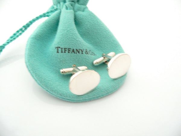 Tiffany & Co Silver Oval Cuff Links Cufflinks Engravable Personalize Gift Pouch