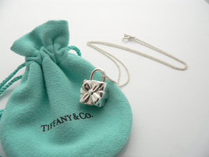 Tiffany & Co Silver Signature Gift Box Charm Necklace Pendant Charm Gift Pouch