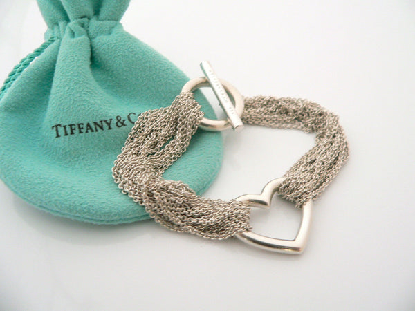 Tiffany & Co. Silver Heart Mesh Bracelet Bangle 7.5 Inch Gift Pouch Love
