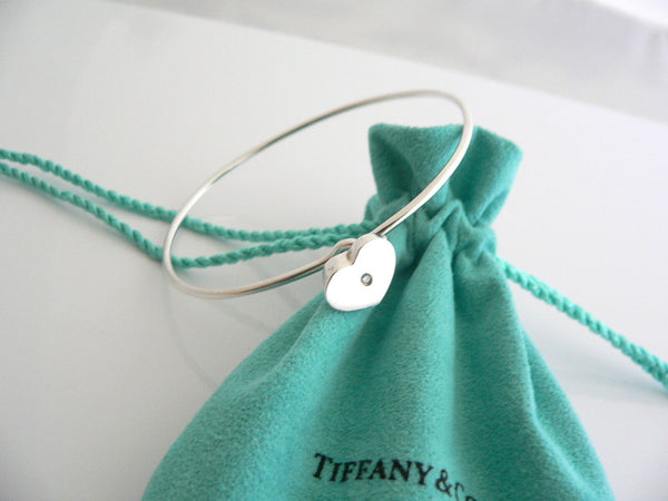 Tiffany Co Diamond Bangle Silver Modern Heart Bracelet Gift Love Pouch T and Co