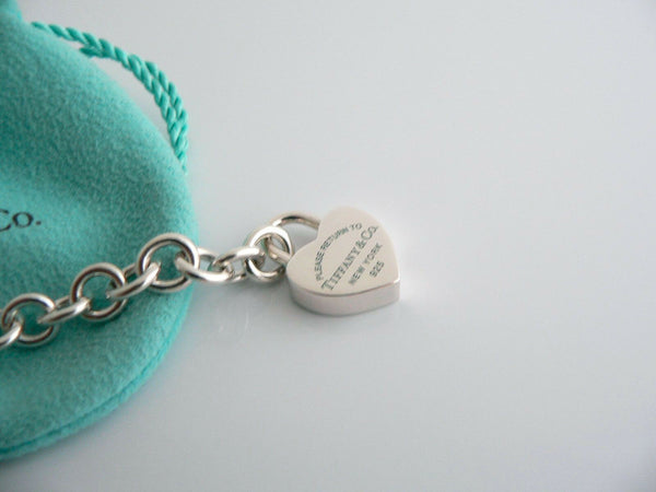 Tiffany & Co Silver Blue Enamel Heart Padlock Charm Bracelet Gift Pouch Love