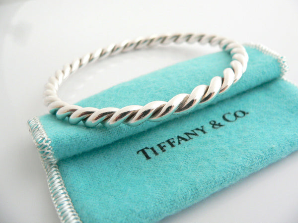 Tiffany & Co Silver Twist Twirl Bangle Bracelet Stackable Gift Pouch Love T Co