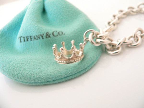 Tiffany & Co Silver Crown Princess Bracelet Charm Attached Gift Pouch Love