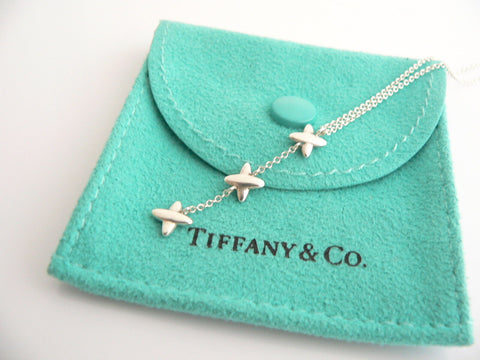 Tiffany & Co Silver Triple Signature Drop Dangle Dangling Necklace Pendant Chain