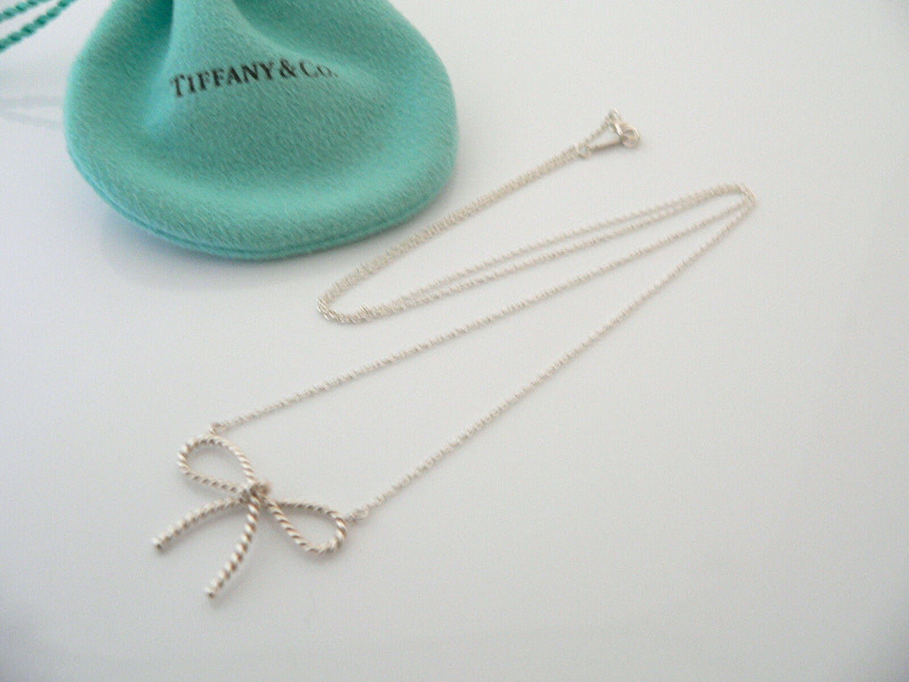 Tiffany & Co Ribbon Necklace Bow Pendant Charm Chain Love Gift Sterling Silver
