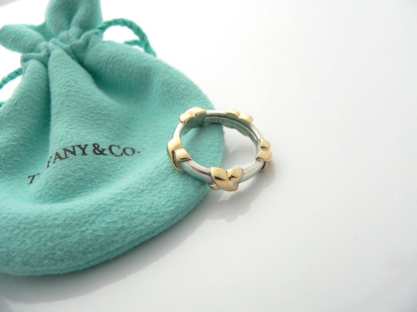 Tiffany & Co Silver 18K Gold Signature X Ring Stacking Band Sz 5.5 Gift Pouch