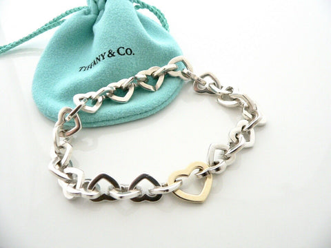 Tiffany & Co Silver 18K Gold Heart Links Bracelet Chain Gift Love 8 In Longer