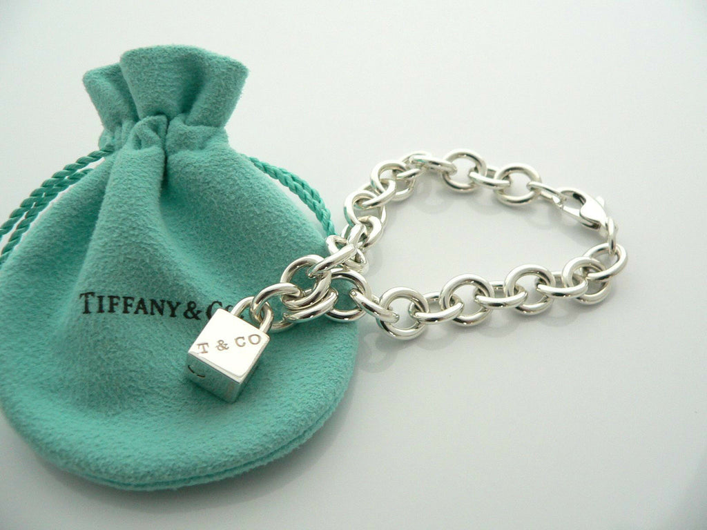 Tiffany & Co Silver Padlock Key Locks Bracelet Bangle Charm Pendant Gift Pouch