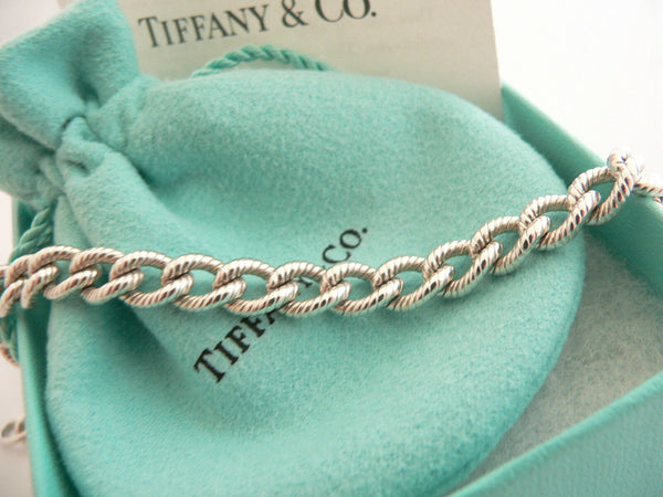 Tiffany & Co Silver I LOVE YOU Heart Padlock Bracelet Cable 7.75 Inch Textured