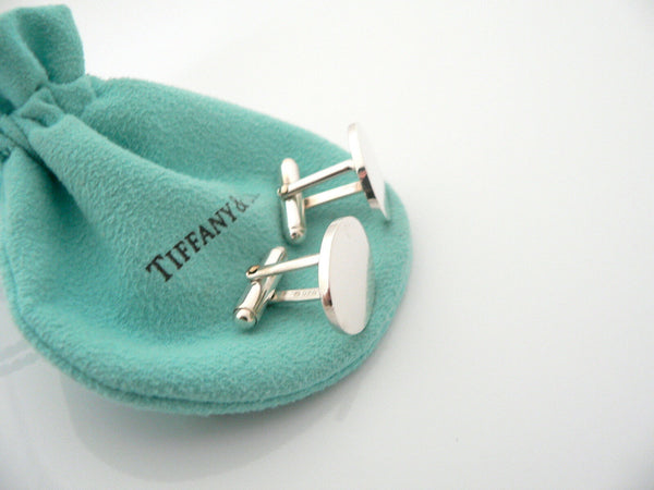 Tiffany & Co Silver Oval Cuff Links Cufflinks Engravable Personalize Gift Pouch