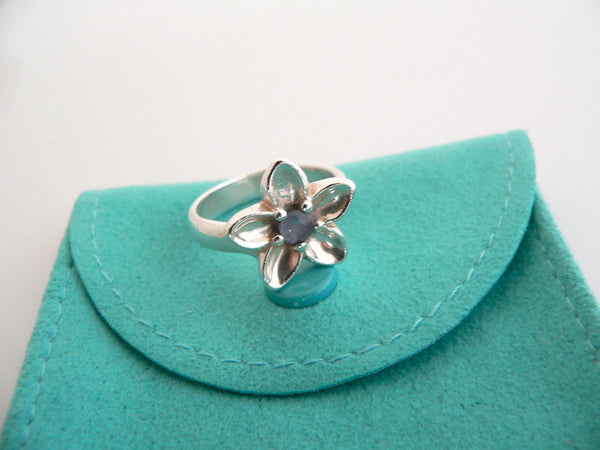 Tiffany & Co Flower Ring Band Petals Iolite Silver Nature Sz 8.25 Gift Pouch Art