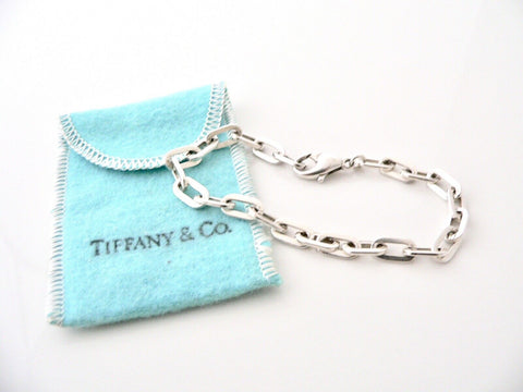 Tiffany & Co Oval Link Charm Bracelet Bangle 8 Inch Chain Silver Gift Pouch Love