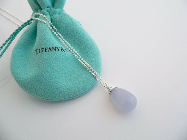 Tiffany & Co Silver Picasso 20 Carat Blue Chalcedony Necklace Pendant 18 In Gift