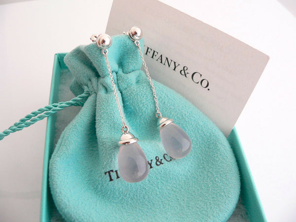 Tiffany & Co Silver 20 Carat Pink Rose Quartz Dangle Dangling Earrings Gift Rare