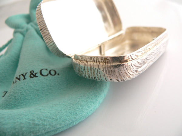 Tiffany & Co Rectangle Pill Box Silver Textured Wood Case Gift Pouch Love Cool