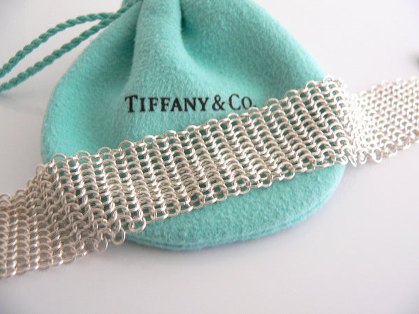 Tiffany & Co Silver Peretti Sevillana Circle Mesh Bracelet Bangle Gift Pouch