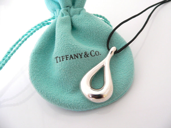 Tiffany & Co Teardrop Necklace Tear Drop Charm Pendant Black Silk Cord Silver Love Gift Art TCo