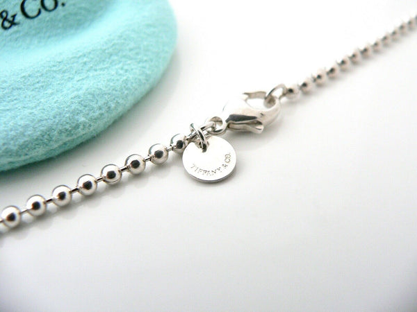 Tiffany & Co Silver Large Oval Locket Necklace Pendant 34 Inch Long Bead Chain XL Gift Love