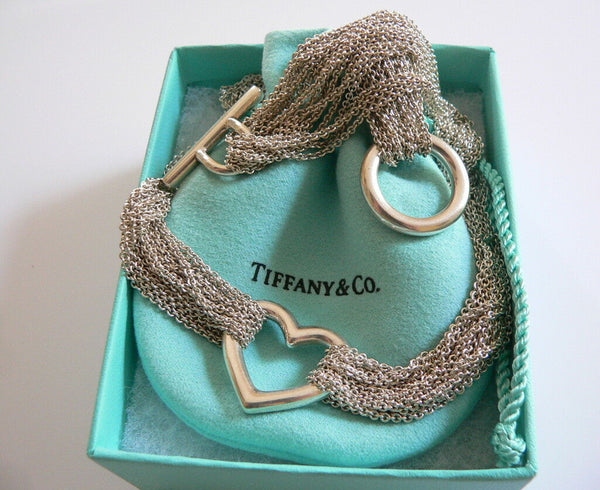 Tiffany & Co Heart Mesh Necklace Pendant Chain Rare Gift Multi Strand Silver