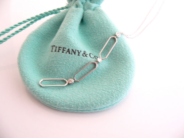 Tiffany & Co 18K Gold Necklace Diamonds Oval Link Paper Clip Dangling Pendant