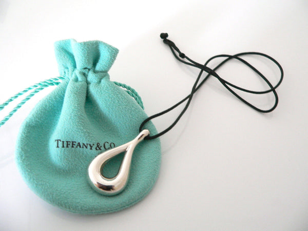 Tiffany & Co Teardrop Necklace Tear Drop Charm Pendant Black Silk Cord Silver Love Gift Art TCo