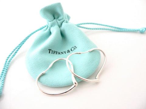 Tiffany & Co Peretti Open Heart Hoop Hoops Earrings 1.5 Inches Pouch Gift Love