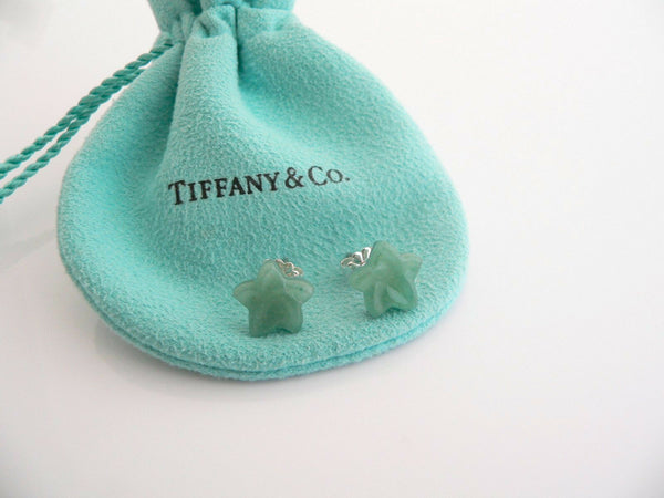 Tiffany & Co Silver Star Aventurine Green Gemstone Earrings Studs Gift Pouch Art