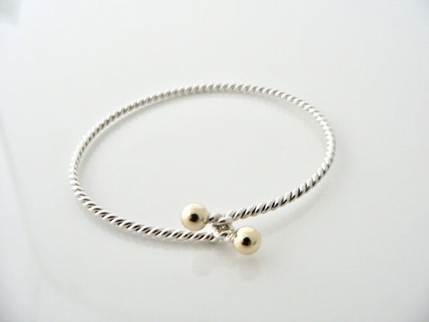 Tiffany & Co 18K Gold Silver Love Knot Bangle Hook Bracelet Twisted Rope Gift