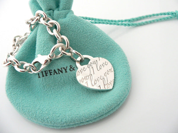 Tiffany & Co Silver I Love You Heart Bracelet Bangle 7.75 Inch Gift Love Pouch