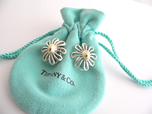 Tiffany & Co Picasso Large 18K Gold Silver Daisy Flower Earrings Studs Gift Love