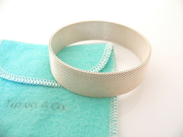 Tiffany & Co Silver Wide Somerset Mesh Weave Bracelet Bangle Gift Love Pouch