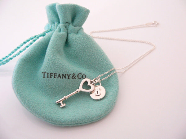 Tiffany Co Silver Heart Key Locks Necklace Pendant Charm Chain Gift Pouch Love